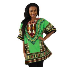 Unisex Traditional Dashiki Print Shirt. Perfect for just about any occasion 100% Cotton Made of a cotton blend Beautiful vibrant colours Short Sleeve Shirt, Tops or Blouse and can be worn as a dress Short-Sleeve Shirt, Tops or Blouse and can be worn as a dress Handwash recommended if possible or machine wash in cold water. 100% Cotton 3/4 Sleeves Perfect for just about any occasion Wash separately on first wash Beautiful vibrant colours Dashiki Outfit, Dashiki Shirt, African Dashiki, Vest Outfits, Green Colour, Color Shorts, Green Blouse, Print Top, Print Tops