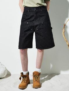 This is a minimal and casual short pants by MAGOODGAN that is made out of high quality and sturdy fabric. With design detail that gives a minimal and comfortable mood, you can style it with various items for a clean daily outfit. - Sturdy rigid denim fabric- Stone washing for vintage mood- Leather patch on the back waist Solid Workwear Shorts With Pockets, Solid Bermuda Shorts With Pockets, Solid Color Straight Leg Shorts With Pockets, Solid Straight Leg Shorts With Pockets, Solid Color Bermuda Shorts With Pockets, Workwear Shorts With Pockets, Modern Bottoms With Built-in Shorts, Relaxed Fit Streetwear Shorts With Belt Loops, Relaxed Fit Utility Bermuda Shorts