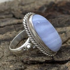 Natural Blue Lace Agate Gemstone Ring, Blue Lace Agate Ring, 925 Sterling Silver Ring, Agate Ring, B Handmade Blue Agate Rings, Blue Chalcedony Cabochon Rings, Silver Rings With Stones, Boho Jewellery, Silver Jewelry Design, Ring Birthstone, Agate Jewelry, Ring Blue, Agate Ring