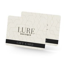 two white gift cards with black ribbon on the front and bottom, one is for loure boutique