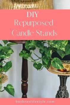 a table with some plants on it and the words diy repurposed candle stands