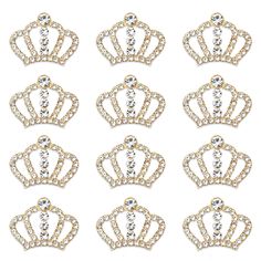 six gold crowns with crystal stones on each side