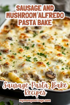 🍄🍝 Indulge in our Sausage and Mushroom Alfredo Pasta Bake! This creamy and delicious dish features savory sausage, tender mushrooms, and perfectly cooked pasta, all enveloped in a rich Alfredo sauce. Baked to golden perfection and topped with melted cheese, this pasta bake is a comforting meal that’s perfect for family dinners or gatherings. Easy to prepare and incredibly satisfying, it’s sure to become a favorite in your household. Serve it with a side salad for a complete and delightful dinner! 🍽️✨ #SausageAndMushroomAlfredoPastaBake #ComfortFood #EasyRecipes #FamilyDinner #AlfredoPastaRecipes #SausagePastaBakeRecipes #PastaRecipes #SausageRecipes #WeeknightDinners #PastaBakeRecipes #DinnerInspiration Ground Sausage And Mushroom Recipes, Mushroom Sausage Pasta, Sausage Mushroom Pasta, Mushroom Alfredo Pasta, Alfredo With Sausage, Pasta Bake Recipes, Sausage And Peppers Pasta, Alfredo Pasta Bake, Tomato Pasta Bake