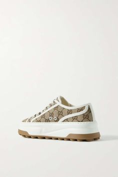 GUCCI Logo-jacquard canvas sneakers | NET-A-PORTER Gucci Canvas Shoes, Tenis Gucci, Dream Wishlist, Gucci Sneakers, Gucci Logo, Canvas Sneakers, Net A Porter, Beautiful Things, Women Collection