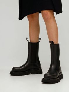 Find BOTTEGA VENETA 55mm Lug Leather Beatle Boots on Editorialist. 55mm Rubber sole. Leather upper. Front and back pull loops. Side elastic inserts. Leather lining Bottega Veneta Boots, Beatle Boots, Lug Boots, Black Boots Tall, Tall Leather Boots, Black Chelsea Boots, Leather Chelsea Boots, Footwear Design Women, Chunky Boots