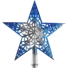 a blue metal star decoration on a white background