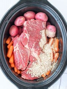 an image of meat and vegetables in the crock pot