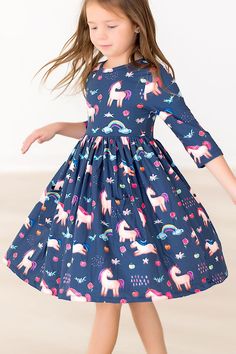 Painted Skies 3/4 Sleeve Pocket Twirl Dress - Mila & Rose ® Dress For School, Painted Skies, Mila Rose, Toddler Flower Girls, Dress Painting, Girls Dress Outfits, Toddler Flower Girl Dresses, Childrens Clothing Boutique