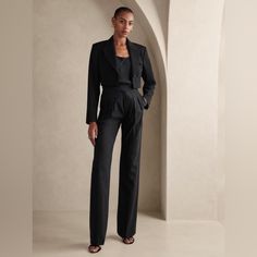 Wandering But Never Astray, The Lavish Heritage Explorer Pant Is Crafted For The Souls That Wish To Roam In Luxury With The Elevated Texture Of Italian Wool. Our Designers Added A Zip Fly, Making It Easier Than Ever To Seize The Day. Relaxed Fit: High Rise. Expertly Cut For A Loose Fit. Straight Leg. Extra Long - So You Can Wear Them With Heels. From Italy's Marzotto Mill: This Style Is Crafted Using 100% Virgin Wool From Italy's Marzotto Mill - One Of The Oldest Mills In Italy, Renowned For Cre Chic Black Wide Leg Suit, Chic Black Wide-leg Suit, Elegant Black Sets With Straight Pants, Elegant High Waist Workwear Sets, Elegant High-waist Workwear Sets, Elegant High Waist Formal Sets, Elegant High Waist Black Sets, Black Tailored Wide-leg Pantsuit, Black Fitted Wide-leg Pantsuit