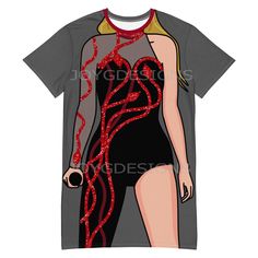 Taylor inspired Reputation snake concert outfit. (Does not have real glitter, design is printed onto fabric.)  Comes in adult sizes 2XS up to 6XL.  This dress is the swiss knife of all dresses--it'll look great almost anywhere. Dress it up with a jacket or give it a more casual vibe with a pair of sneakers. Wear it as a nightie or even as a part of your street style outfit--the options are endless. The comfortable oversize fit proves that comfy can also be stylish! * Made from 96% polyester, 4% spandex * Smooth and stretchy fabric * Fabric weight: 6.19 oz/yd² (210 g/m2) * Lowered armhole with a widened sleeve and a drop shoulder * Comfortable oversize fit * Blank product components in Mexico sourced from the US * Blank product components in the EU sourced from Lithuania This product is mad Taylor Swift Snake Outfit, Taylor Swift Concert Outfit Reputation Plus Size, Fitted Party T-shirt With Custom Print, Fitted Custom Print T-shirt For Party, Fitted Graphic Print T-shirt For Costume Party, Reputation Snake, Swiss Knife, Outfit Costume, Red Snake