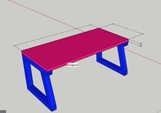 a blue and pink table with measurements for the legs on it, sitting in front of a gray background