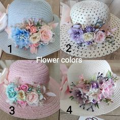 Handmade Flower Hats For Summer, Pink Flower Hat For The Beach, Pink Flower Hat For Beach, White Flower-shaped Sun Hat For Summer, White Floral Shaped Sun Hat For Summer, White Flower Shaped Sun Hat For Summer, White Flower Sun Hat For Vacation, Adjustable Flower Hats For Summer, Summer Flower Hats With Adjustable Fit