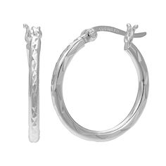 Decorated with diamond-cut details, these sterling silver hoop earrings offer eye-catching style.Click here for more PRIMROSE jewelry.EARRING DETAILS Length: .79 in. Backings: click-it Metal: sterling silver Size: One Size. Color: Grey. Gender: female. Age Group: adult. Sterling Silver Diamond Cut Hoop Earrings, Silver Diamond Cut Hoop Earrings, Small Hoop Engraved Earrings, Sterling Silver Hoop Earrings With Diamond Cut For Anniversary, Small Hoop Sterling Silver Jewelry With Diamond Cut, Oval Sterling Silver Hoop Earrings With Diamond Cut, Oval Diamond Cut Sterling Silver Hoop Earrings, Engraved Small Hoop Jewelry, Diamond Cut Sterling Silver Hoop Earrings For Gift