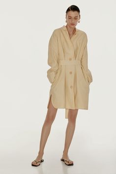 LESSLESS – Yellow oversized linen shirt dress – LESSLESS LLC Fashion Sleeves, Linen Shirt Outfit, Tunic Fashion, Oversized Linen Shirt, Silk Robes, 2023 Color, Oversized Shirt Dress, Made In Ukraine, Yellow Beige