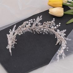 Fashion Leaf Crystal Beads Pearl Bridal Headpiece Handmade Wedding Luxury Women Tiara Rhinestone Pearl Bridal Headpiece, Wedding Hairband, Headband Bridal, Bridal Wedding Hair, Wedding Luxury, Headband Tiara, Pearl Bridal, Bridal Headpiece, Rhinestone Wedding