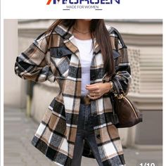 Flannel Shirt/ Jacket 92 Plaid Print Shirt, Plaid Wool Coat, Elegante Casual, Solid Clothes, Plaid Jacket, Office Casual, Belarus, Wool Plaid, Look Chic