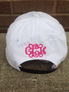 This listing is used as an add on only! Add this listing to your cart in addition to your hat purchase at no extra shipping charge. First choose a hat from our shop and drop that in your cart Then use this listing to add a word, a Greek organization, or a monogram to the back of the cap over the opening. The color of the added text will match the thread color chosen for the original hat Please choose your font style from the drop down menu above. (vines is for monograms only, Greek symbol will b White Adjustable Snapback Sun Hat, Adjustable Hat With Embroidered Logo And Curved Brim, Adjustable Curved Brim Hat With Embroidered Logo, White Adjustable Flat Bill Dad Hat, White Snapback Hat With Curved Brim, White Casual Fitted Hat With Short Brim, Casual White Fitted Hat With Short Brim, White Cotton Flat Bill Hat, Adjustable Hat With Embroidered Logo