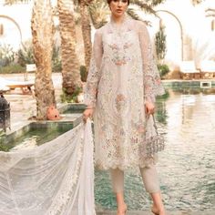 Brand New Maria B Embroidered Outfit. Includes Shirt, Pants, Slip And Dupatta. Size Small, Shirt Length 44”, Chest 38” Maria B Lawn, Designer Suits Online, Pakistani Designer Clothes, Organza Sleeves, Pakistani Lawn Suits, Embroidered Organza, Maria B, Pakistani Wedding Dresses, Lawn Suits