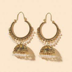 Gold Vacation   Zinc Alloy  Dangle Embellished   Jewelry Desi Jewelry, Oversized Earrings, Vintage Style Earrings, Bollywood Style, Pakistani Jewelry, Jhumka Earrings, Ear Jewelry, Tassel Earrings, Gold Plated Jewelry