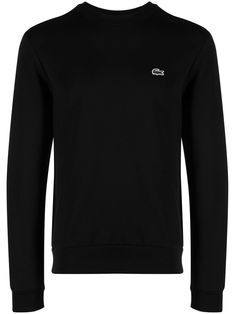 black cotton blend jersey knit appliqué logo crew neck long sleeves Black Crew Sweatshirt With Logo, Classic Black Sweater With Logo Print, Black Crew Neck Top With Logo Detail, Casual Black Sweater With Logo Detail, Black Embroidered Logo Crew Neck Sweatshirt, Black Crew Neck Sweatshirt With Embroidered Logo, Classic Crew Neck Sweatshirt With Logo Print, Black Crew Neck Sweater With Embroidered Logo, Sporty Crew Neck Sweater With Logo Detail