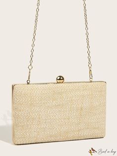 BirdinBag - Chic Clutch Bag featuring Stylish Metal Chain Elegant Rectangular Bag With Gold Chain, Elegant Rectangular Bags With Gold Chain, Rectangular Travel Bags With Gold Chain, Rectangular Travel Bag With Gold Chain, Beige Rectangular Evening Bag With Chain Strap, Minimalist Pattern, Box Bag, Style Minimalist, Metal Chain