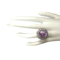 Stamped: 14K White GoldTotal Ring Weight: 13.0 GramsRing Length: N/ARing Width: N/AGemstone Weight: Total Natural Kunzite Weight is 17.98 Carat (Measures: 14.90x14.11 mm)Color: PinkDiamond Weight: Total Natural Diamond Weight is 2.10 CaratColor: F-G, Clarity: VS2-SI1Face Measures: 24.15x24.08 mmSku: [702924W] Luxury Gemstones With Halo Setting For Wedding, Formal Cluster Ring With Accent Stones And Open Shape, Fine Jewelry Gemstones With Diamond Accents For Wedding, Luxury Halo Setting Gemstones For Wedding, Formal Cluster Ring With Accent Stones, Wedding Fine Jewelry Gemstones With Diamond Accents, Formal Purple Cubic Zirconia Diamond Ring, Formal Diamond White Ring With Round Stone, Exquisite Amethyst Center Stone Wedding Ring