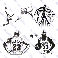 four different basketball logos with the number twenty and three different sports teams in black and white