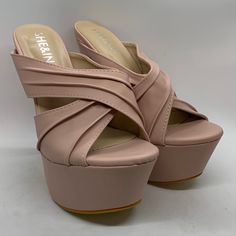 Very High, Pale Pink, Platform Sandals. Brand New With Lovely Matte Faux Leather, With Pleated Cross Over Straps. 6” Heel, With 2” Platform. A Stunning, And Comfy Shoe. Sa-16 High Heel Faux Leather Wedge Sandals For Party, Synthetic Wedge Sandals For Party, Summer Wedge Heels In Faux Leather, Trendy Faux Leather Wedge Sandals For Spring, Faux Leather Wedge Heels For Summer, Summer Faux Leather Wedge Heels, Synthetic High Heel Wedge Sandals With Wrapped Heel, Spring Party Slip-on Wedge Sandals, Trendy High Heel Synthetic Mules