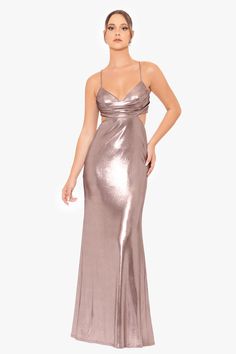 The "Livy" Metallic Backless Gown is a breathtaking ensemble that effortlessly combines modern allure with a touch of avant-garde design. The metallic fabric gives this gown a stunning sheen, catching and reflecting light for a glamorous effect. The backless feature adds a bold and sensual element, making it an ideal choice for those who want to make a statement at any special occasion. PRODUCT DETAILS: Material: Metallic Glitter Lining: Fully Lined Closure: Hidden Back Zipper Details: Off the S Backless Gown, Reflecting Light, Evening Dresses Plus Size, Sophisticated Dress, Party Dress Short, Metallic Fabric, Cinched Waist, Evening Wear, Dress Collection