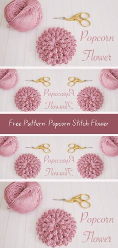 Free crochet pattern for popcorn stitch flower. Perfect for all skill levels. Add texture and charm to your projects! Crochet Popcorn Pattern, Flower Puff Stitch, Flower Puff Crochet Pattern, Crochet Puff Stitch Flower, Crochet Popcorn Stitch Flower, Crochet Puff Flower Cushion Pattern, Popcorn Stitch Crochet, Crochet Popcorn, Crochet Decorations