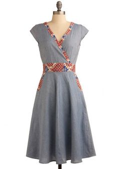 Detail Couture, Vintage Print Dress, Indie Clothes, Blue Denim Dress, Enchanted Evening, Retro Vintage Dresses, Mod Cloth Dresses, Cap Dress, Vintage Style Dresses