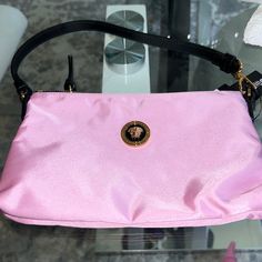 Versace Bag New With Dust Bag Luxury Handheld Pouch For Shopping, Luxury Handheld Shopping Pouch, Luxury Pink Shoulder Bag For Travel, Designer Evening Shoulder Pouch, Luxury Pink Shoulder Bag With Removable Pouch, Luxury Pink Shoulder Bag, Designer Pink Pouch For Everyday Use, Designer Pink Bag With Removable Pouch, Designer Pink Bags With Removable Pouch