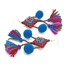 Hilltribe Chrocheted Earrings, O Approx. 4 1/2" drop from ear Handcrafted in Thailand Handmade Tassel Earrings For Festivals, Handmade Unique Tassel Earrings For Festivals, Bohemian Multicolor Dangle Plug Earrings, Multicolor Bohemian Dangle Plug Earrings, Multicolor Handwoven Bohemian Earrings, Bohemian Multicolor Handwoven Earrings, Artisan Tassel Drop Earrings, Bohemian Handmade Tassel Earrings, Unique Tassel Dangle Earrings For Festivals