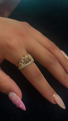 "10k quinceañera ring. The \"15\" is purposely designed with rose gold so that it stands out from the beautiful design in the back of the \"15\". It's decorated with a beaded trimming and cubic zirconia stones that ties in the whole ring.   Feel free to message with any questions or concerns! Sizing is free! Message if you need a size that is not listed below." Sweet 15 Rings, Xv Rings, Quince Rings Gold, 15 Rings Quinceanera, Quince Rose Gold, Quinceanera Rings, Rose Gold Quinceanera Theme, Quince Rings, Gold Quinceanera Theme