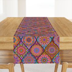 "Spoonflower's luxe cotton sateen table runners add a quick splash of color and pattern to your dining table. Our table runners are made of our durable, wrinkle-resistant, heavy Cotton Sateen and feature a folded hem, mitered corners, and a double white topstitch detail. Available in 3 lengths, each 16\" wide. Your selected design will be featured on one side. DIMENSIONS:  ◆ Small - 16\" x 72\"  ◆ Medium - 16\" x 90\"  ◆ Large - 16\" x 108\" FABRIC OPTION  ◆ Luxe Cotton Sateen - Luxe heavy cotto Boho Table Runner, Modern Duvet Covers, Boho Table, King Size Sheets, Christmas Table Runner, Linen Table Runner, Mitered Corners, Custom Table, Elegant Table