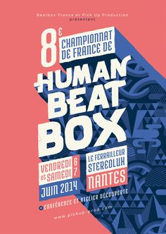 a poster for the 8th international de france human beat box, featuring various symbols and colors