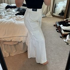 Worn Once! Very Comfy Fit Like A Size 6. I’m 5’3” For Length Reference. Hollister Vintage Ultra High Rise Baggy Pant Mid-rise White Wide Leg Pants With Pockets, White Mid-rise Bottoms With Pockets, White Mid-rise Wide Leg Pants With Pockets, White Full-length Jeans With Cargo Pockets, Fitted White Cargo Jeans For Spring, White Relaxed Fit Full-length Cargo Jeans, White Fitted Straight Leg Cargo Jeans, Fitted White Cargo Bottoms, White High-rise Summer Cargo Pants