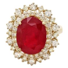 Luxury Yellow Gold Ruby Ring With Diamond, Luxury Red Ruby Cluster Ring, Gia Certified Oval Red Ruby Ring, Luxury Red Cluster Ring With Center Stone, Gia Certified Oval Red Diamond Ring, Gia Certified Red Ruby Ring, Gia Certified Fine Jewelry Red Ruby Ring, Classic Red Oval Cluster Ring, Red Ruby Cluster Ring Fine Jewelry