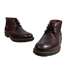 Johnston & Murphy Men's Chukka Boots in Dark Mahogany. Size 11, crafted from tumbled calfskin leather, offering a sophisticated yet rugged appeal. They are in excellent used conditions with minimal signs of wear. No scuffs or screatches were noted. * Brand: Johnston & Murphy * Color: Dark Mahogany (Brown) * Size: 11 * Style: Chukka Boots * Material: Tumbled Calfskin Leather * For: Men Features: * Chukka Boots Size: Mens 11M Condition: Pre-Owned Good Excellent used conditions. Formal Chukka Boots With Leather Footbed, Formal Leather Footbed Chukka Boots, Masculine Brown Chukka Boots With Leather Lining, Masculine Brown Leather-lined Chukka Boots, Vintage Brown Leather Boots For Formal Occasions, Distressed Brown Leather Moc Toe Boots, Brown Snip Toe Chukka Boots For Business, Brown Plain Toe Chukka Boots, Vintage Brown Leather Boots For Outdoor