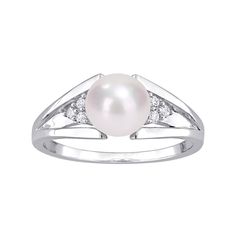 Accented with shimmering diamonds, this Stella Grace freshwater cultured pearl ring offers sophisticated style. Accented with shimmering diamonds, this Stella Grace freshwater cultured pearl ring offers sophisticated style.Click on this JEWELRY & WATCHES GUIDE to learn about fit, styles, materials and more! Width: 7.7 mm Metal: sterling silver Plating: rhodium Finish: polished Packaging: boxedDIAMOND DETAILS Total weight: less than 1/10 ct. Shape: round Setting: prongCULTURED PEARL DETAILS Type: Diamond White Pearl Ring With Diamond Accents For Promise, White Gold Pearl Ring With Diamond Accents For Promise, Pearl Ring With Diamond Accents, Fine Jewelry Pearl Ring In Diamond White, Fine Jewelry Diamond White Pearl Rings, Fine Jewelry Akoya Pearl Diamond Ring With Accents, Akoya Pearl Diamond Ring With Diamond Accents, Diamond White Pearl Ring With Diamond Accents, Diamond-accented Pearl Promise Ring