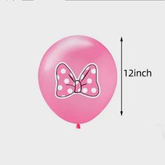 a pink balloon with a polka dot bow on the side and measurements for each balloon