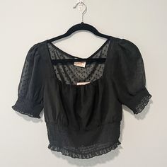 Size Us 6. Nwt In Perfect Condition. Black Cropped Tops With Smocked Back, Summer Black Blouse With Smocked Back, Spring Black Top With Smocked Bodice, Black Smocked Top With Ruffles For Day Out, Black Top With Smocked Bodice For Spring, Black Tops With Smocked Bodice And Square Neck, Black Ruched Blouse For Summer, Black Smocked Bodice Top With Square Neck, Black Square Neck Top With Smocked Bodice