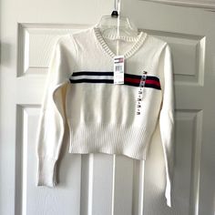 Tommy Hilfiger Sweater Size Is Large Condition Is New With Tags Vtg. 90's Style Logo On Chest 98% Cotton, 2% Other Fibers Black Cable Knit Sweater, Argyle Sweater Vest, Tommy Hilfiger Girl, Multicolor Sweater, Girls Sweater, Toddler Sweater, Embellished Sweaters, Tommy Hilfiger Sweater, Lace Sweater