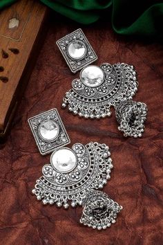 Buy Women's Oxidized Jhumka Earrings in Silver Silver Jhumka Earrings, Oxidised Jhumka, Jhumka Design, Oxidized Jhumka, Indian Jhumka, Oxidized Earrings, Jhumka Designs, Oxidised Earrings, Indian Wedding Jewelry Sets