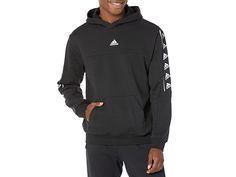 adidas Brandlove Hoodie - Men's Clothing : Black : Feel good all day long in this super comfy adidas Brandlove Hoodie. Pullover style. Round neckline and long sleeves with brand logo print detail. Attached hood with drawstring. Brand logo print on the front. Kangaroo front pocket. Straight hemline. Ribbed cuffs and hem. 100% cotton. Machine wash, dry flat. Imported. Measurements: Length: 27 in Chest Measurement: 22 in Sleeve Length: 27 in Product measurements were taken using size MD. Please not Urban Adidas Cotton Hoodie, Adidas Logo Cotton Hooded Sweatshirt, Adidas Logo Hooded Sweatshirt, Black Long Sleeve Adidas Logo Sweatshirt, Black Adidas Logo Long Sleeve Hoodie, Mens Adidas, Clothing Black, Hoodie Pullover, Adidas Men