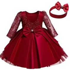 Long Sleeve Baby Girl Party Dress Backless Cute Toddler Birthday Wedding Tutu Gown Red Christmas New Year Dress For Girls Long Sleeve Christmas Celebration Dress, Christmas Celebration Dress With Long Sleeves, Christmas Celebration Long Sleeve Dress, Long Sleeve Princess Dress For Holiday Party, Red Fitted Princess Dress For Birthday, Fitted Red Princess Dress For Birthday, Holiday Party Dress With Bow, Elegant Winter Holiday Princess Dress, Holiday Red Dresses With Red Bow