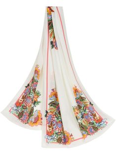 white/multicolour cotton blend rectangle body all-over floral print finished edge Woven Scarves, Woman Weaving, Fashion For Men, Fringe Scarf, Iconic Bags, Demi Fine Jewelry, Brand Collection, Exclusive Fashion, Ballet Flat Shoes