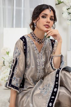 Elam | Pakistani Designer Outfit | Sarosh Salman Full Sleeves Design, Anarkali Lehenga, Designer Outfit, Shirt Pant, Pakistani Wedding Outfits, Navy Blue Velvet, Punjabi Suit, Boutique Dress Designs, Fancy Dress Design