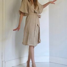 MARY Linen Wrap Dress / Linen Kimono Wrap Dress | Etsy Kimono Wrap Dress, Linen Wrap Dress, Linen Kimono, Kimono Wrap, Dress Linen, Linen Dresses, Summer Dress, Wrap Dress, Shirt Dress