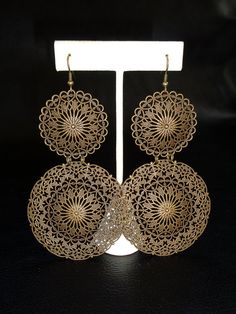 Statement filigree earrings by LogicFreeDesign on Etsy Elegant Antique Finish Jewelry For Festivals, Ornate Bronze Filigree Earrings, Bronze Metal Chandelier Earrings, Elegant Bronze Brass Chandelier Earrings, Bronze Filigree Drop Earrings, Ornate Pierced Brass Chandelier Earrings, Vintage Brass Filigree Chandelier Earrings, Bronze Metal Pierced Chandelier Earrings, Antique Gold Earrings With Intricate Design